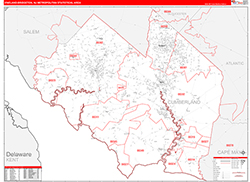 Vineland-Bridgeton Metro Area Wall Map Red Line Style 2026
